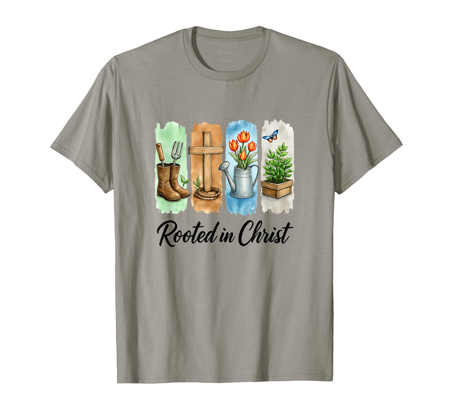 Rooted in Christ Brushstroke Floral Christian Women Garden T-Shirt