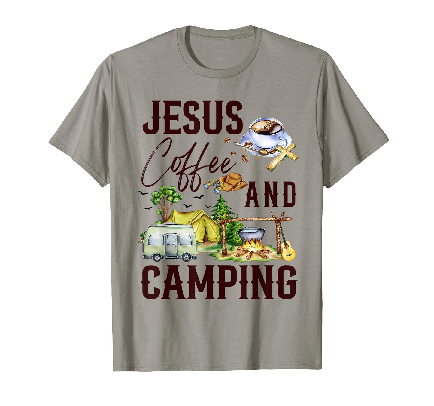 Jesus Coffee And Camping For Camper Camping Christian T-Shirt