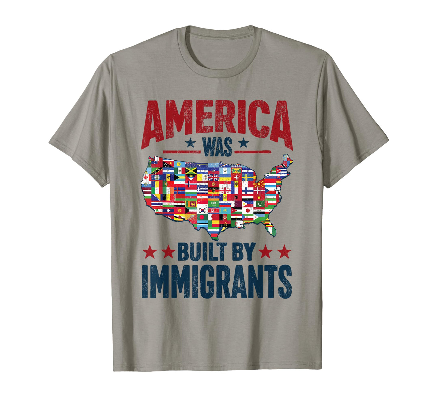 America Was Built by Immigrants USA Flag Map Patriotic Pride T-Shirt