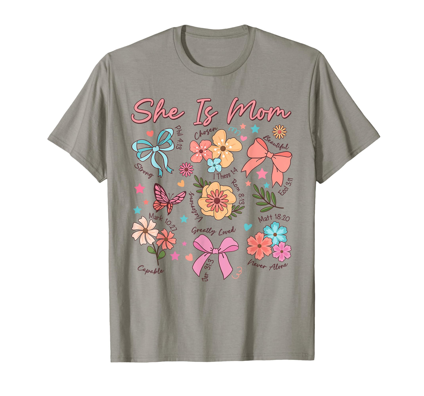 She is Mom Coquette Christian Mama Boho Floral Mother's Day T-Shirt