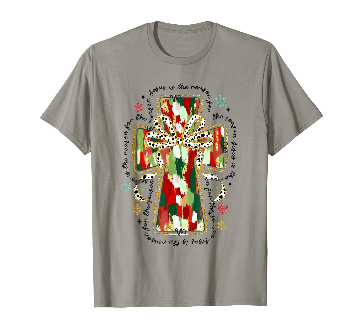 Christmas Jesus is the Reason Christian Cross Coquette Bow T-Shirt