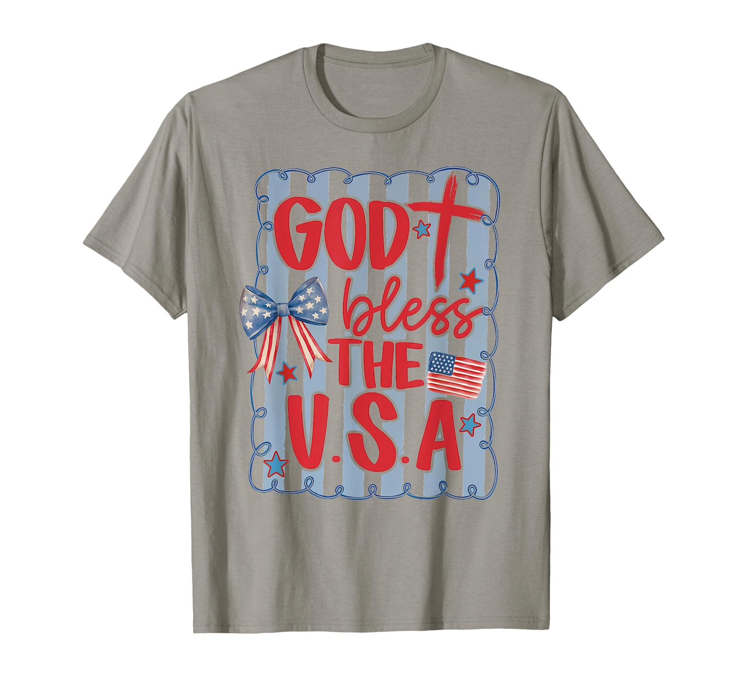 God Bless The USA Blue American Flag 4th Of July Patriotic T-Shirt