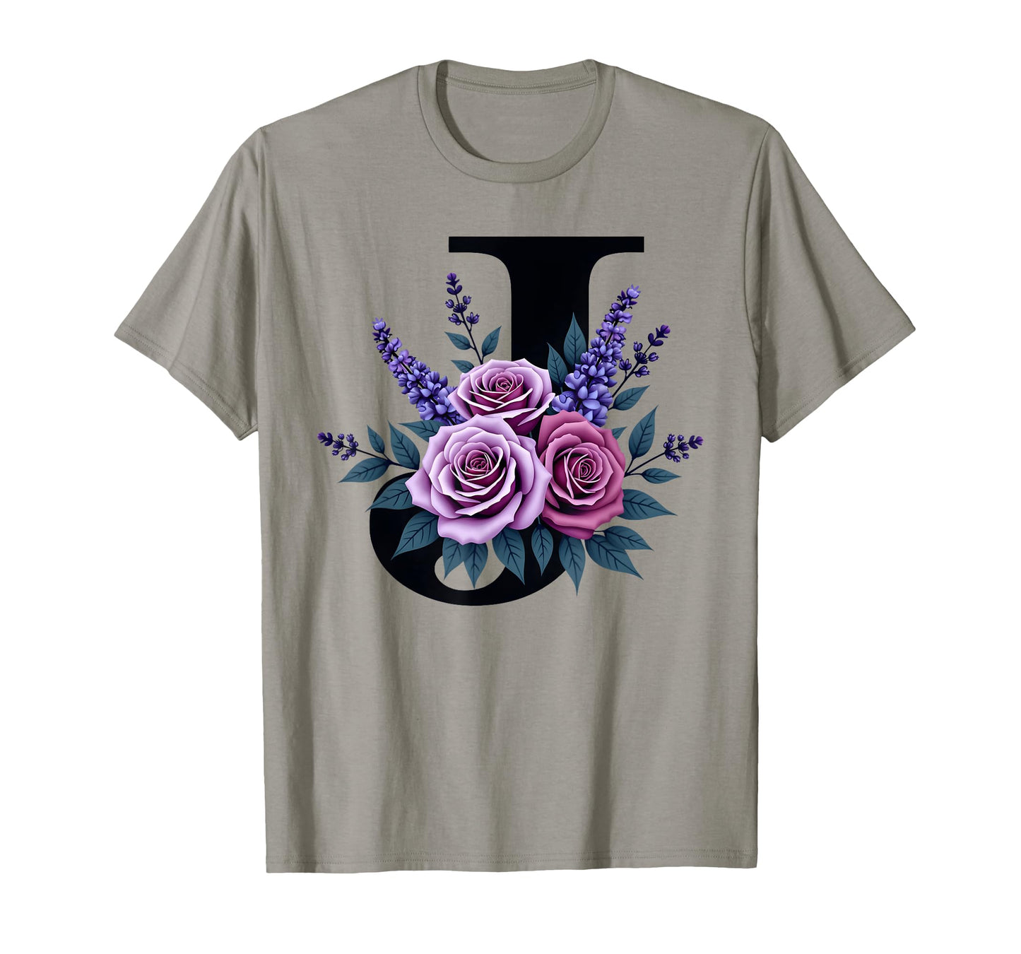 monogram initial name letter J purple roses lavender flowers T-Shirt