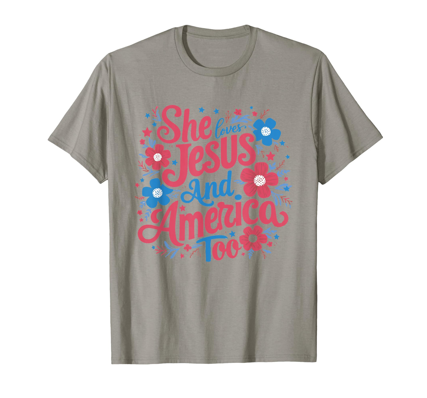Retro She Loves Jesus and America Too Flowers 4th of July T-Shirt