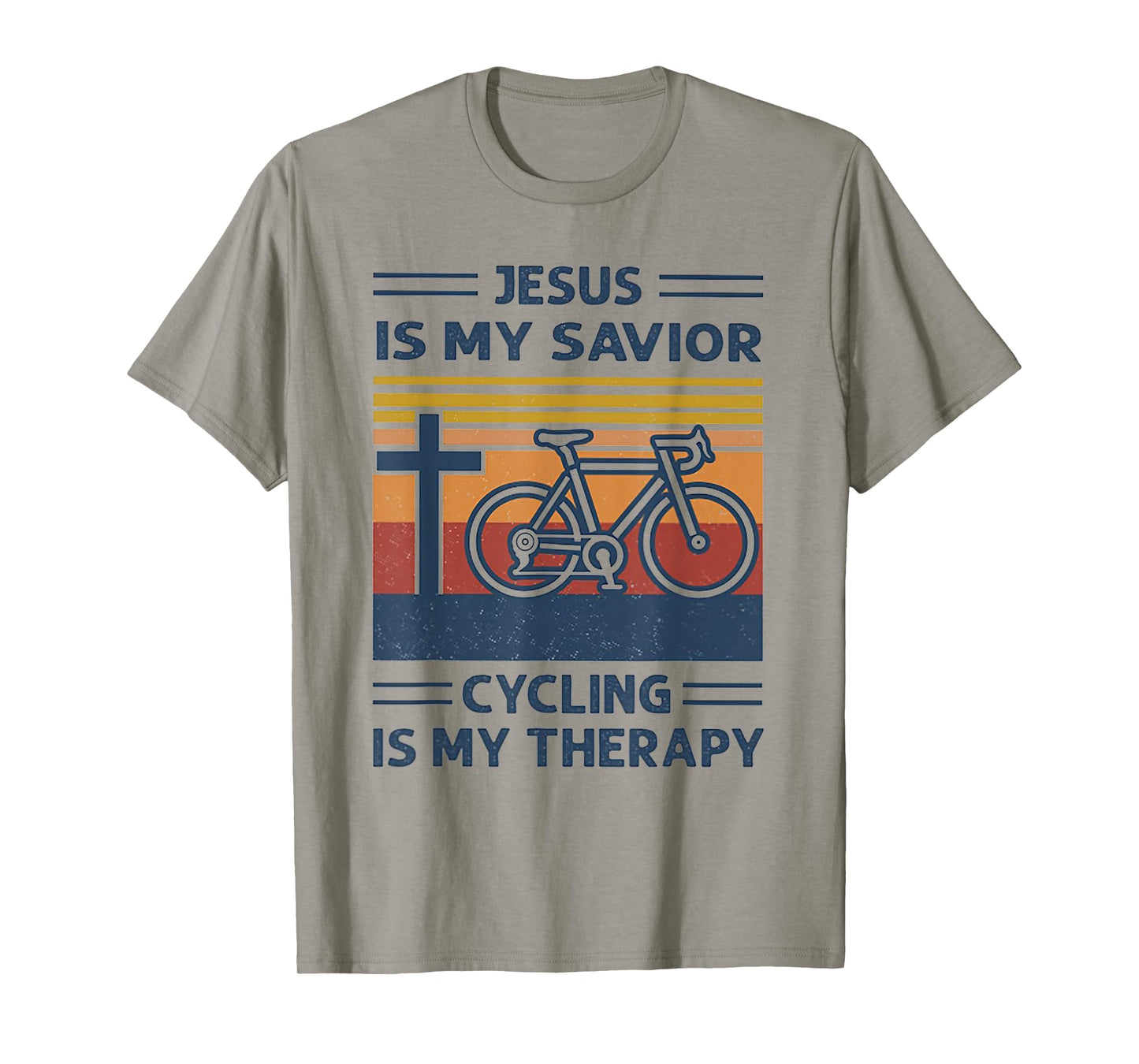Jesus Is My Savior Cycling Is My Therapy Retro Vintage T-Shirt