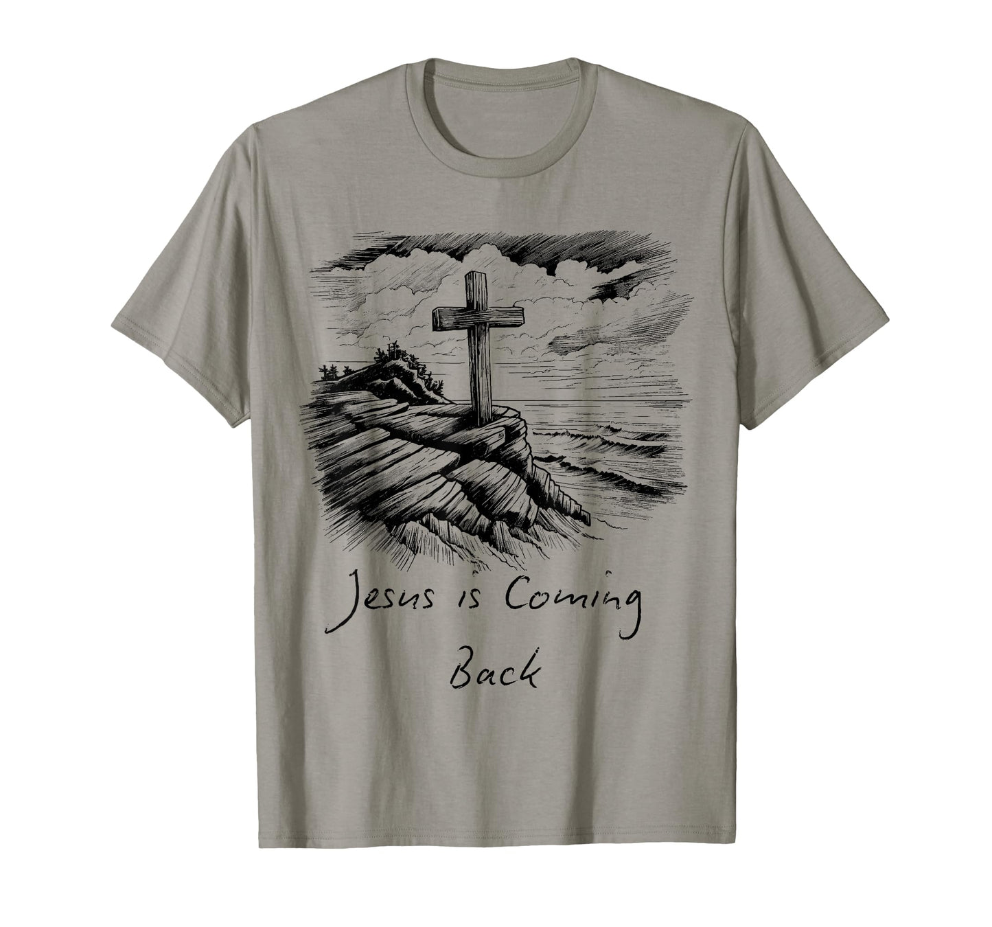 Jesus is coming Back sketch Drawing Cross Christian white T-Shirt