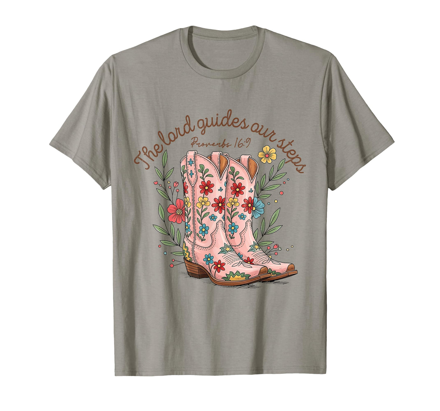 The Lord Guides Our Steps Western Cowboy Boots Bible Verse T-Shirt