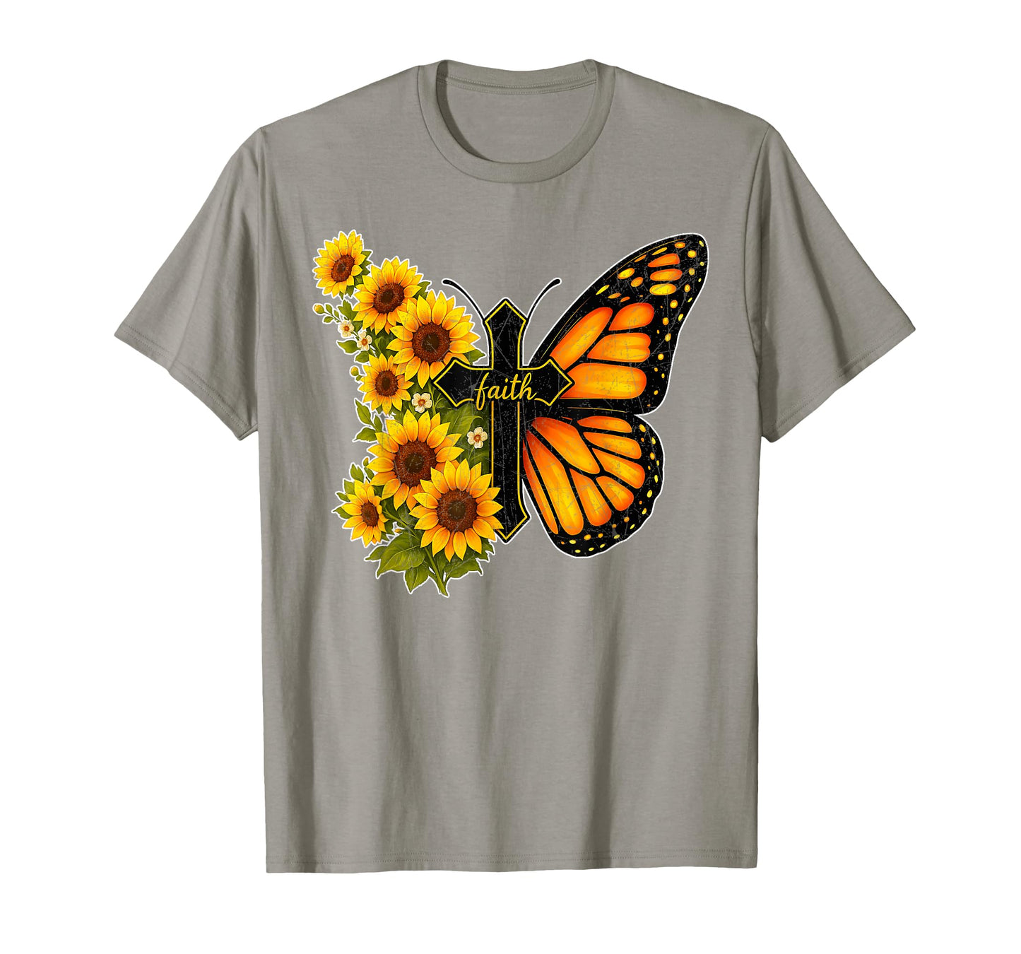 Faith Cross Vintage Sunflower Butterfly Christian T-Shirt
