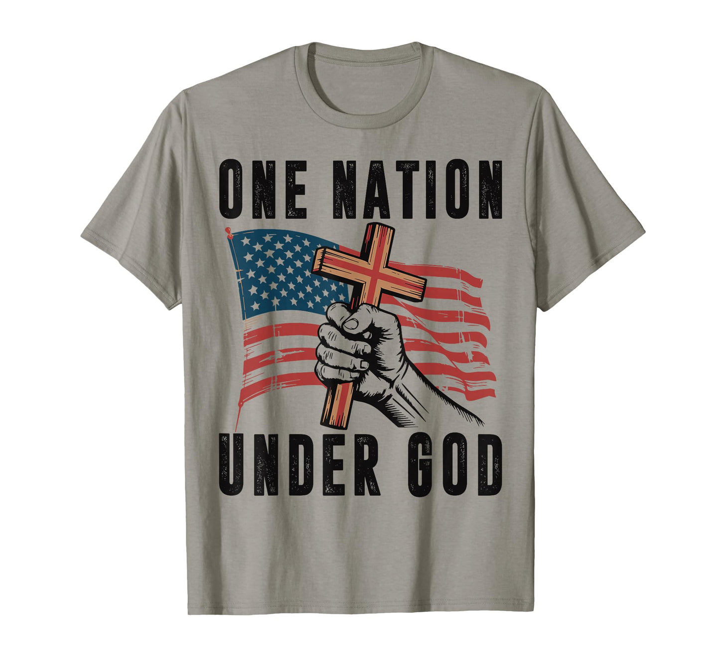One Nation Under God Christian Patriotic Cross American Flag T-Shirt