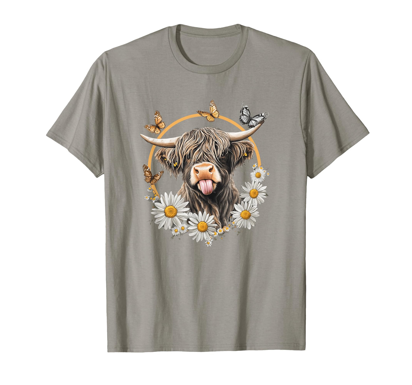 Highland Cow With Sunflower Daisies Butterflies Farm Western T-Shirt