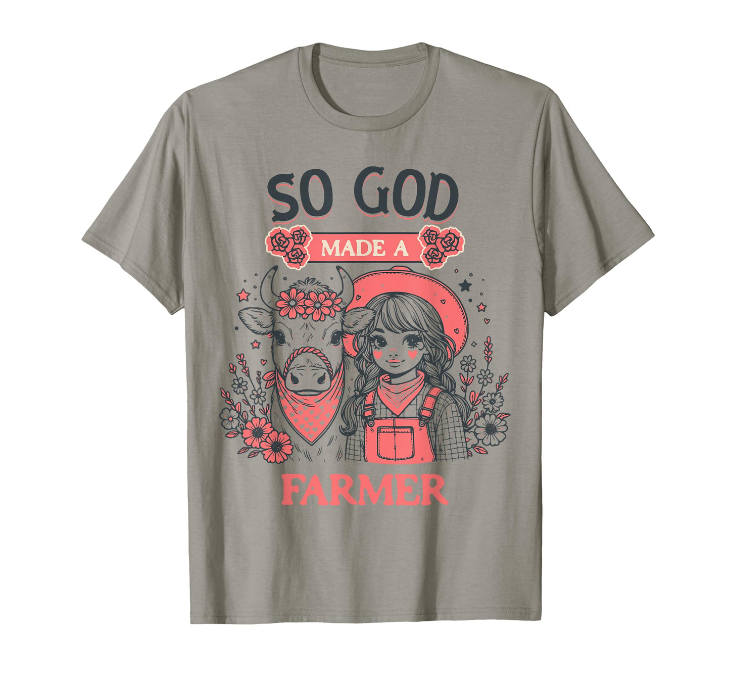 So God Made a Farmer Cow Girl Floral Design T-Shirt