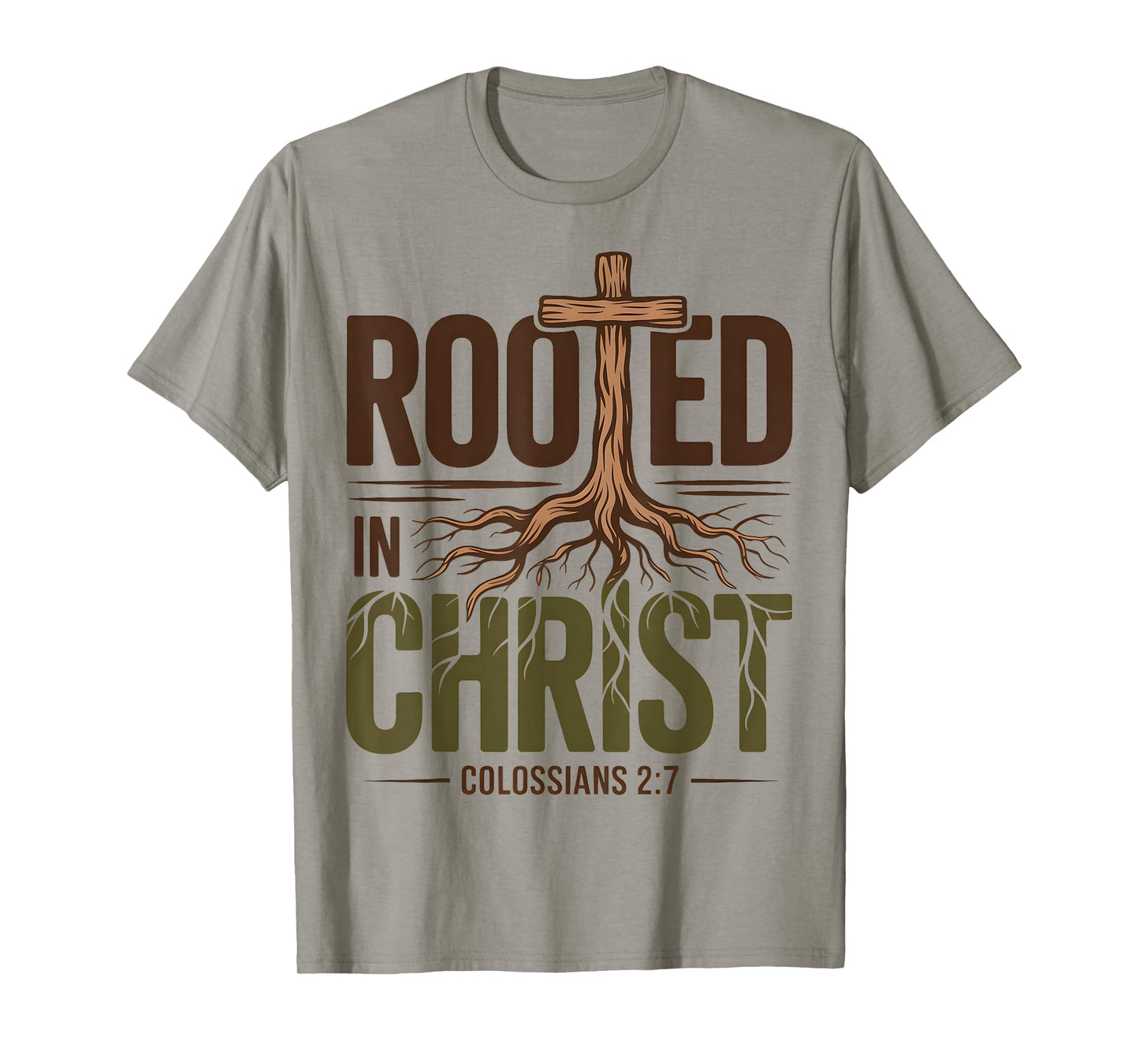Rooted In Christ Jesus God Religious Cross Christian Faith T-Shirt