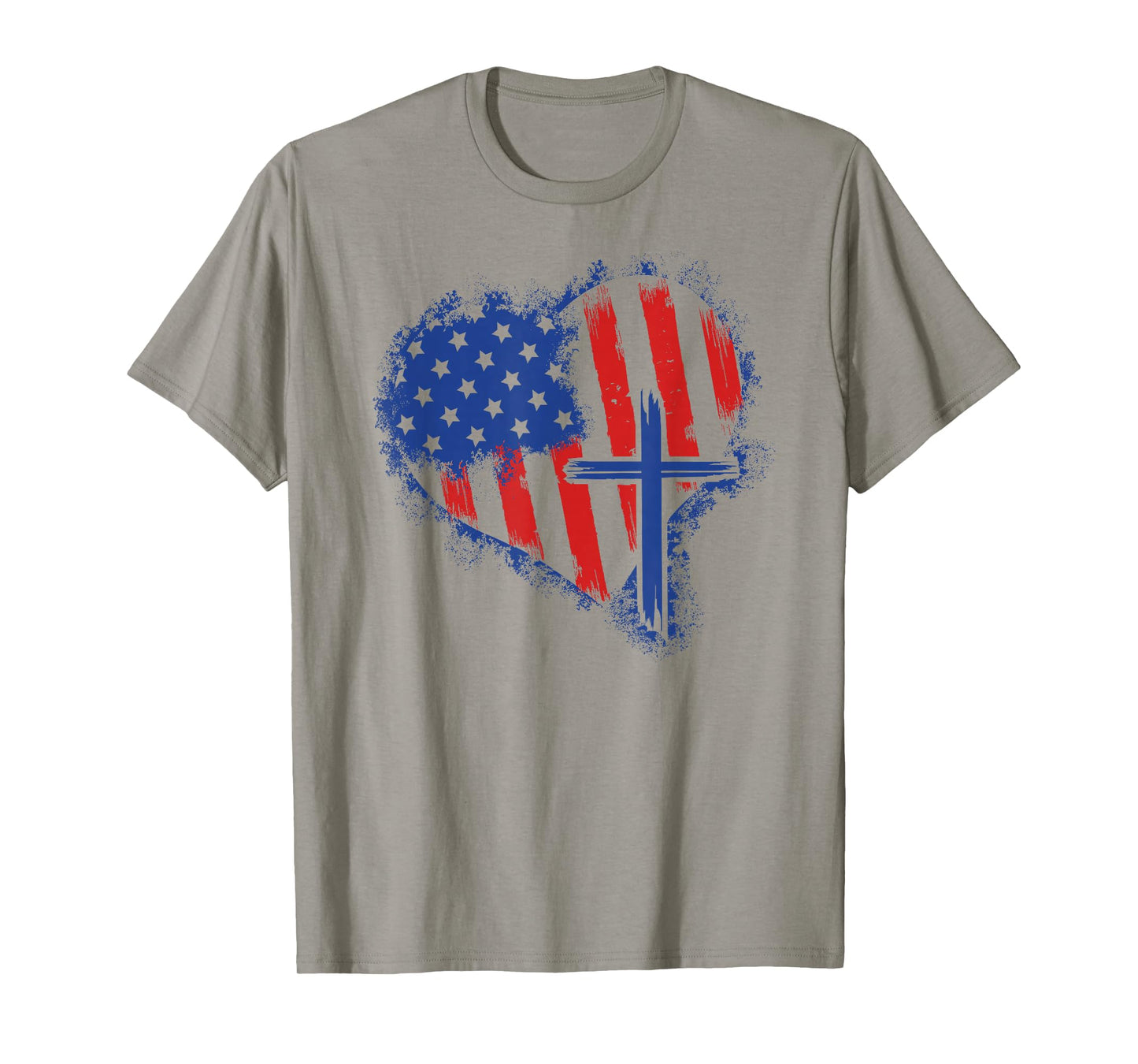 American Flag Heart Christian Cross Religious 4th of July T-Shirt