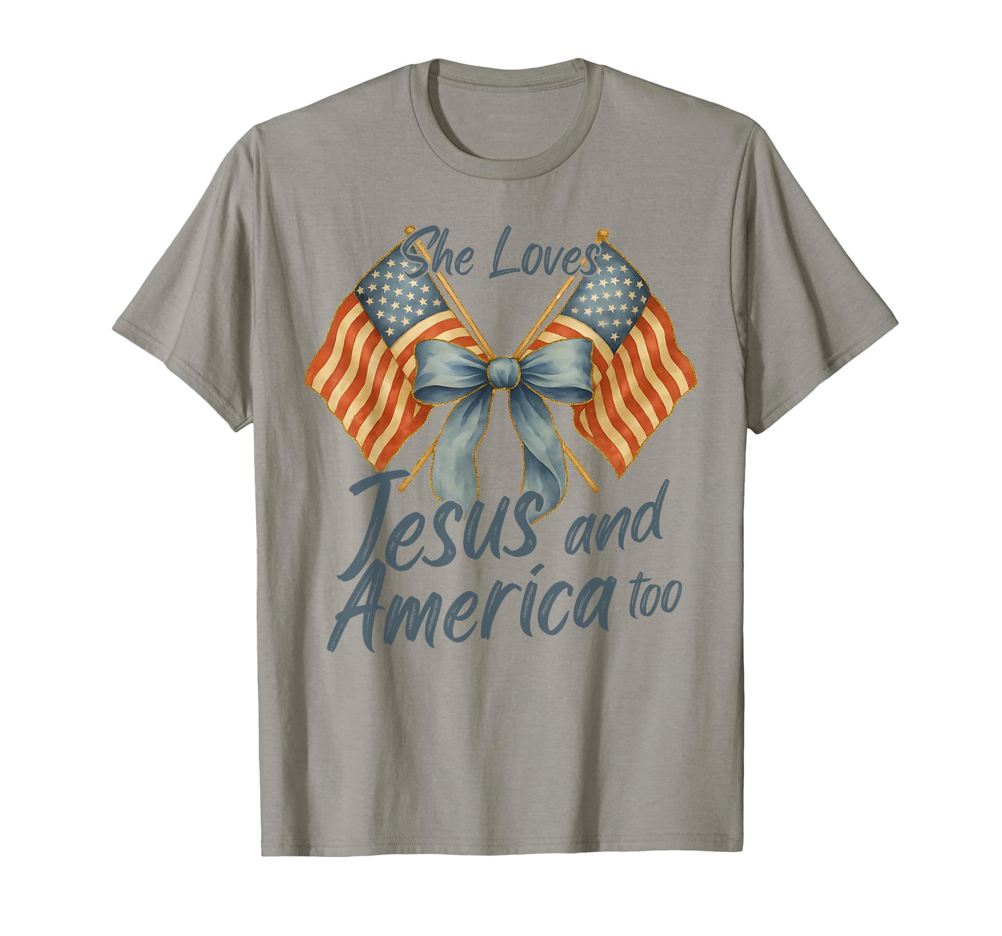 She Loves Jesus And America Too Christian Cross God 4th July T-Shirt