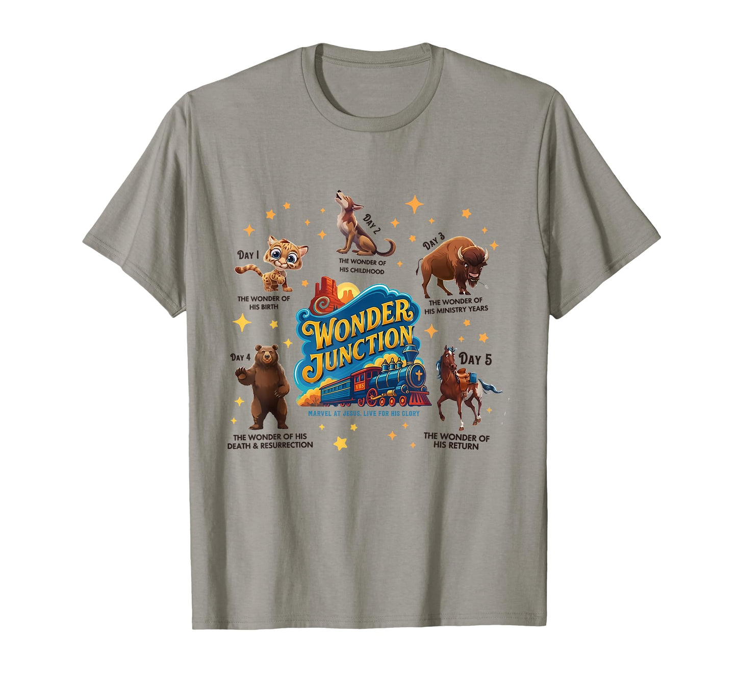 Christian Camp VBS 2025 Wonder His Glory Junction Train T-Shirt