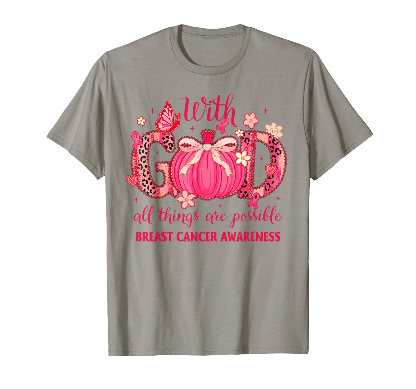 Breast Cancer Pumpkin with God All Things are Possible T-Shirt