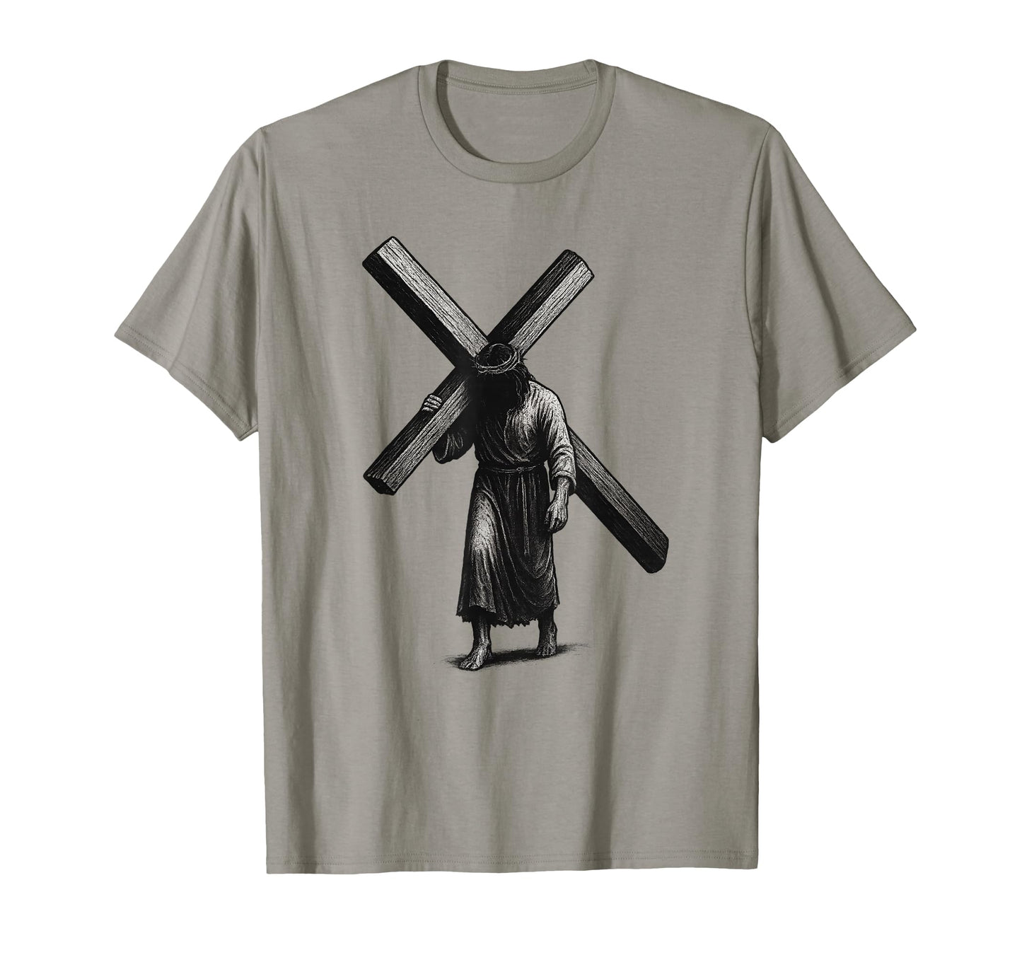Jesus Carrying The Cross Hand Drawn Style Christian Art T-Shirt