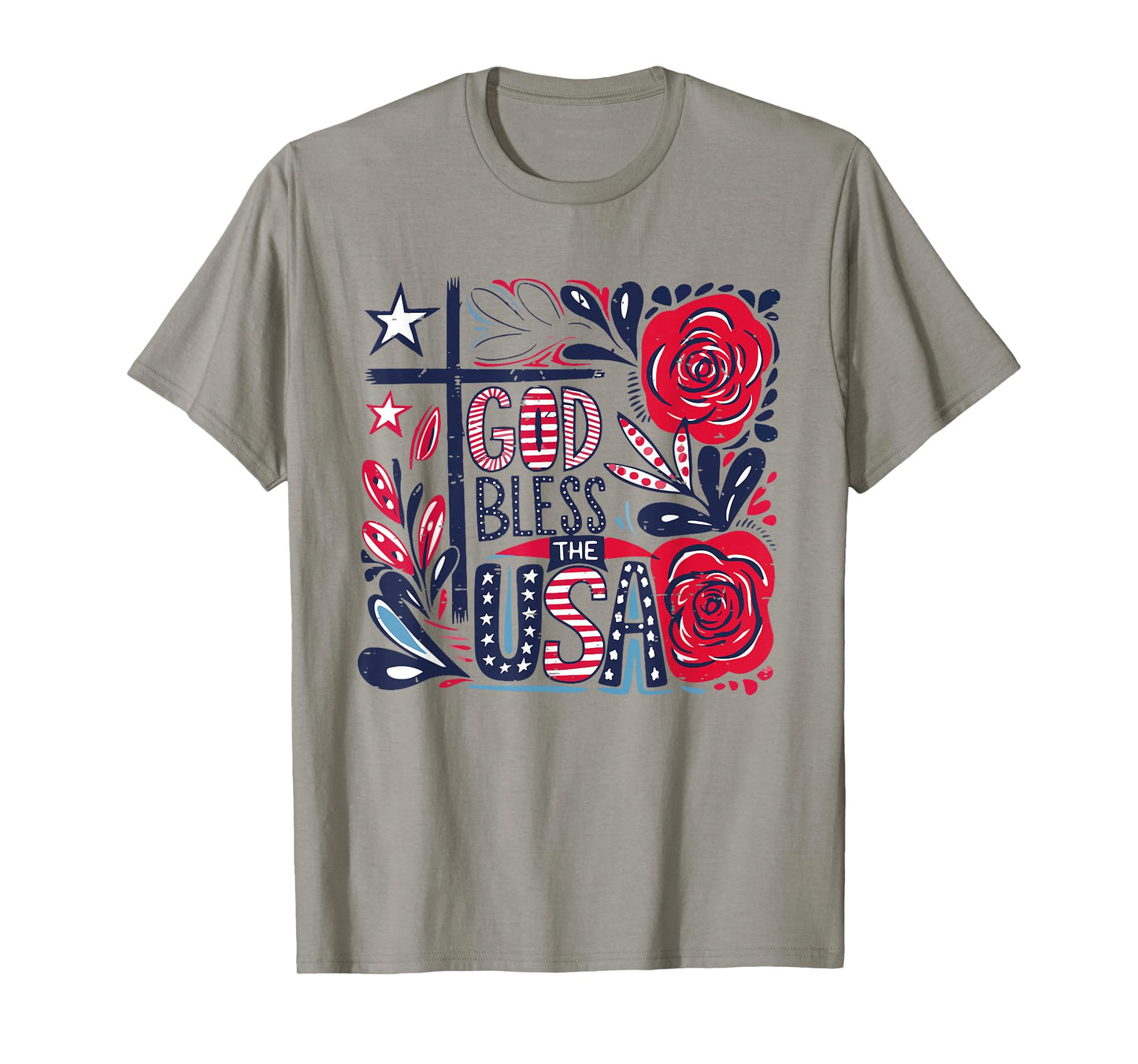Retro Boho Floral God Bless The USA Christian 4th Of July T-Shirt