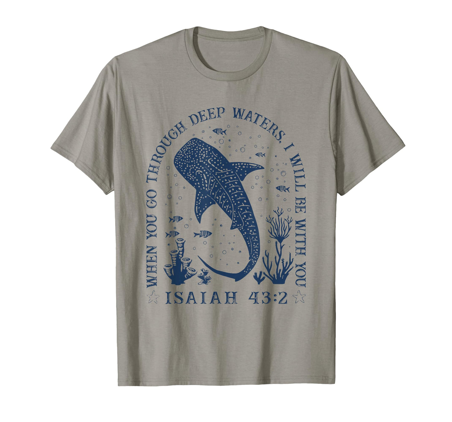 Whale Shark Isaiah 43 2 Ocean Bible Verse Art T-Shirt