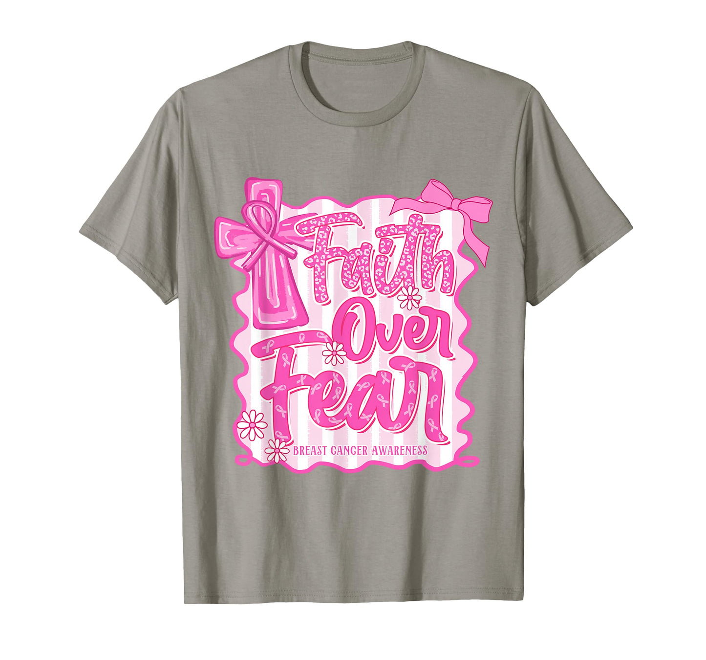 Faith Over Fear Preppy Bow Breast Cancer Warrior Christian T-Shirt