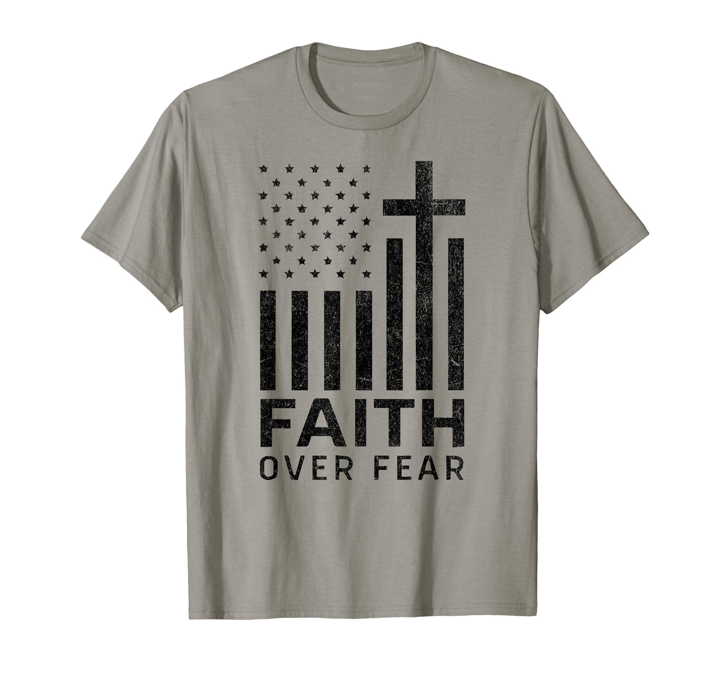 Faith Over Fear Cross Patriotic American Flag Jesus Tee T-Shirt