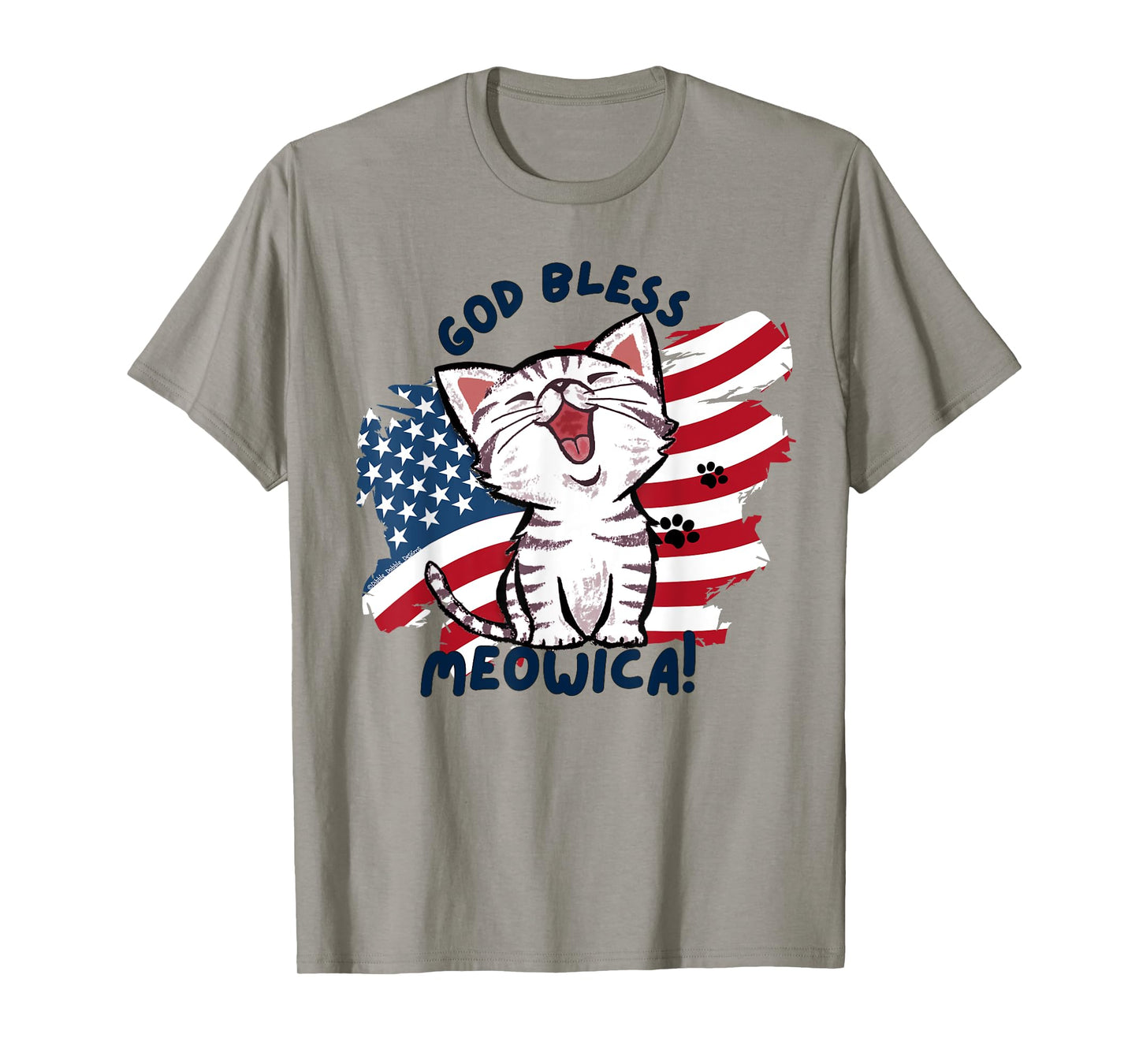 Cute Cat Lovers God Bless Meowica Patriotic 4th of July T-Shirt for Women Kids Men