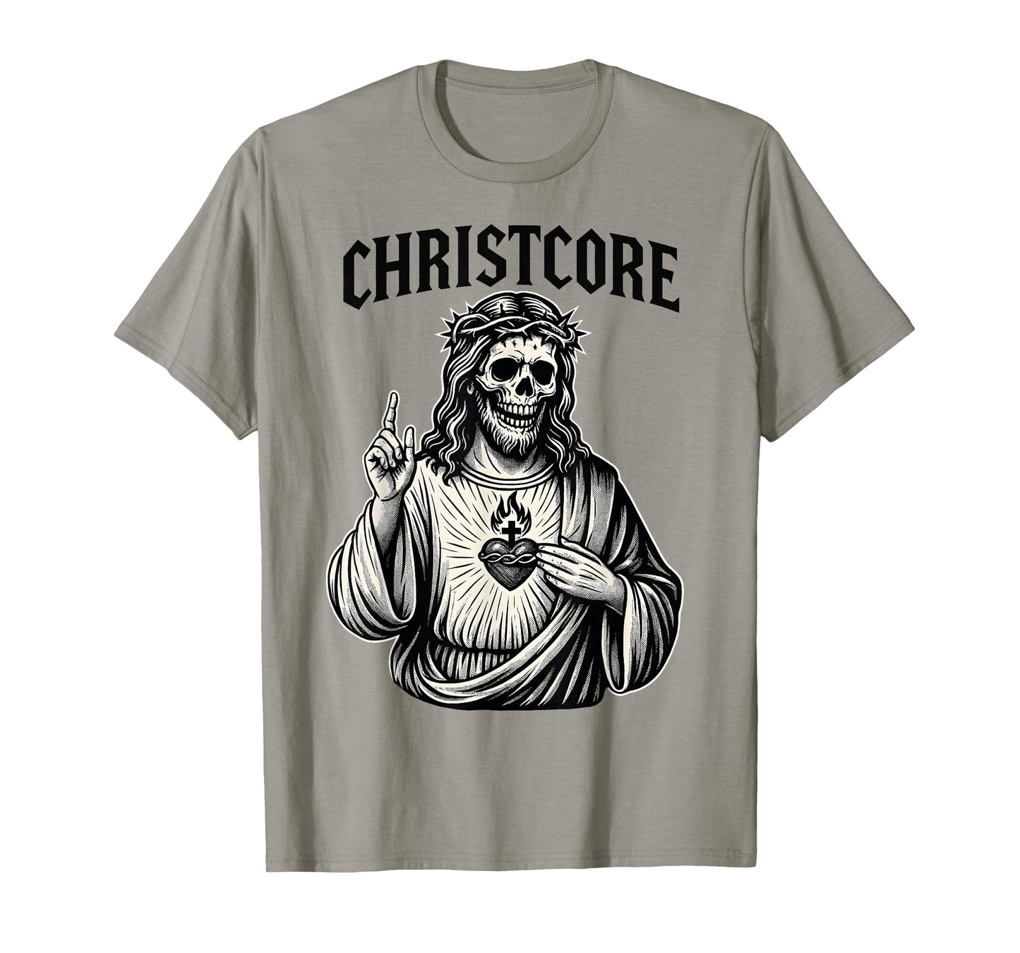 Christcore Skull Jesus Sacred Heart Edgy Christian Metal Art T-Shirt