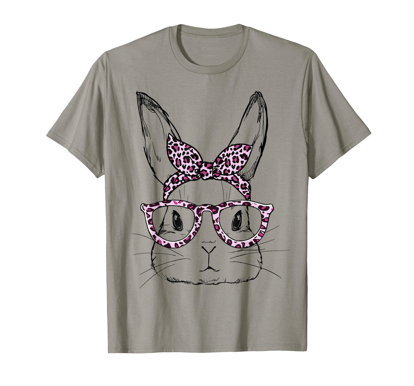 Cute Bunny Rabbit Leopard Glasses Happy Easter Day T-Shirt