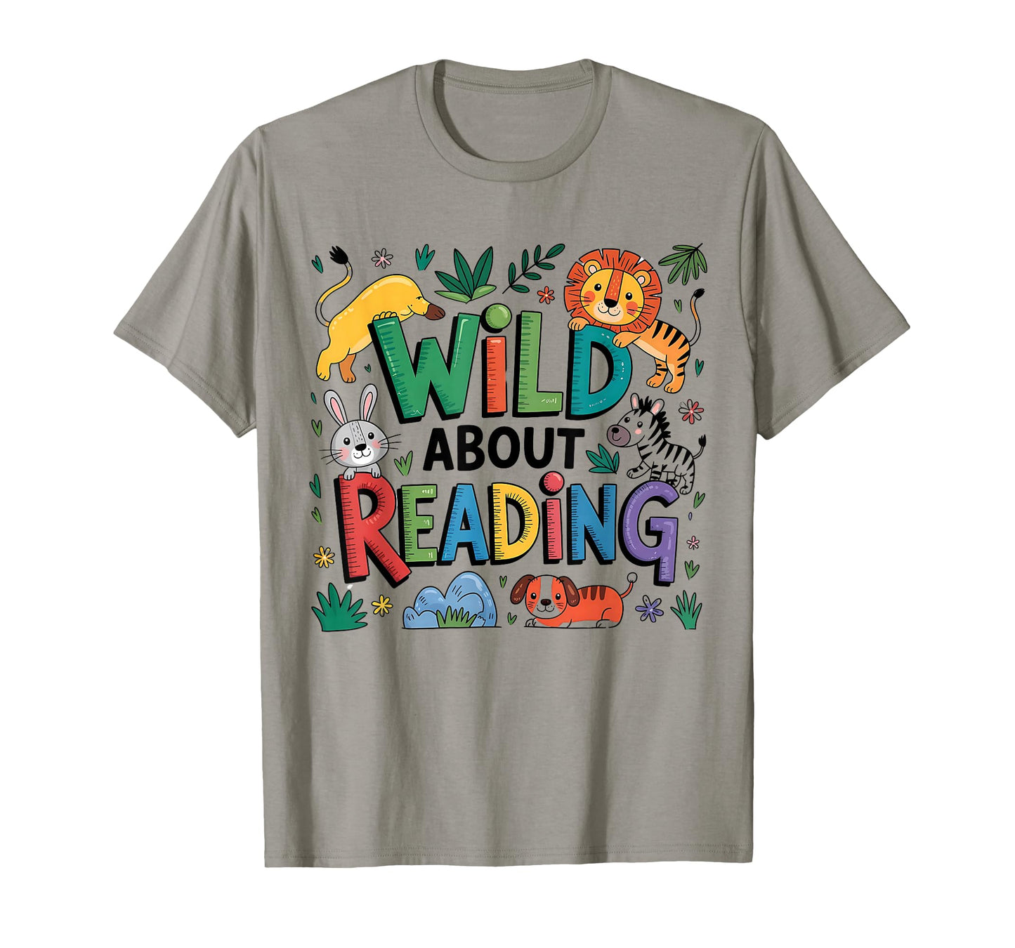 Wild About Reading Kids Animal Book Lover Design T-Shirt
