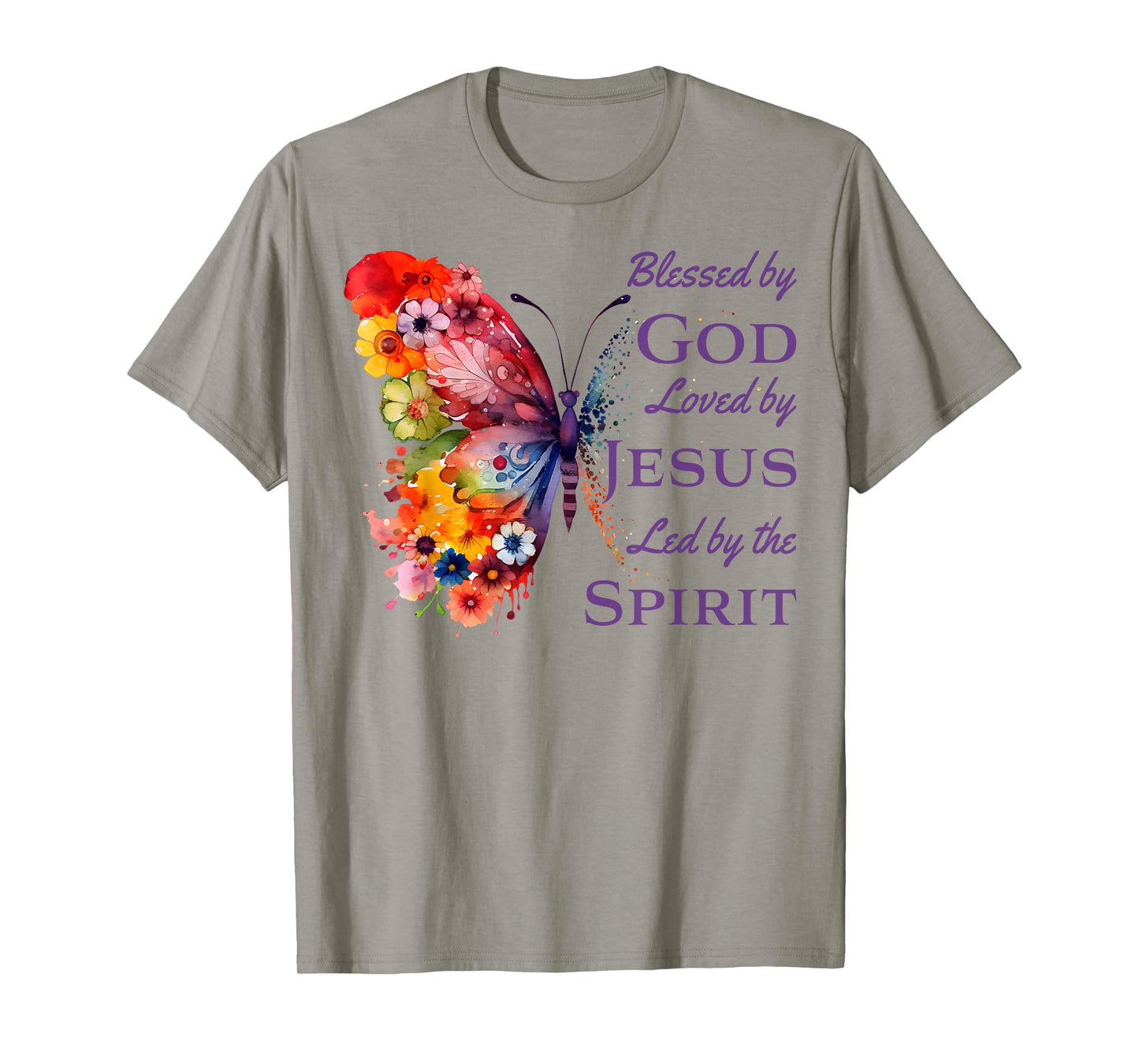 Blessed by God Loved by Jesus Butterfly And Flowers T-Shirt