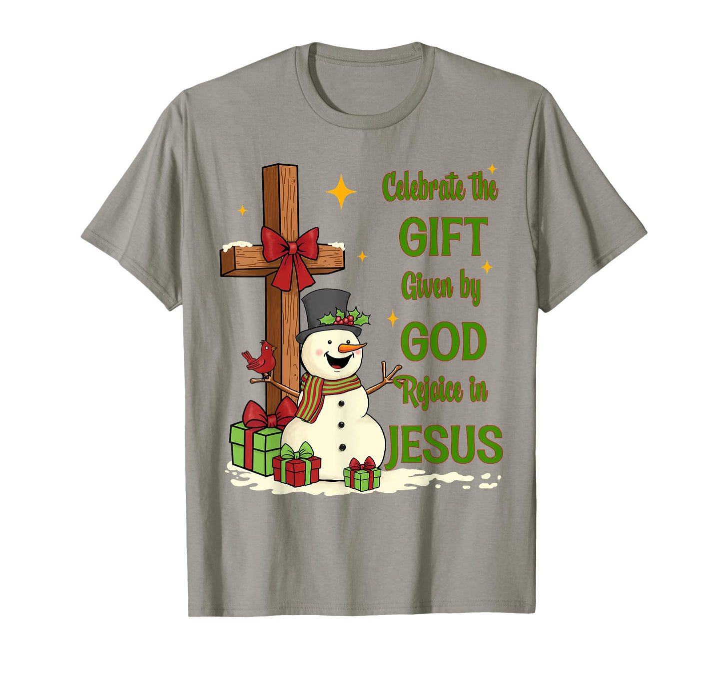 Celebrate Jesus Birth Christmas Snowman Christian Cross T-Shirt