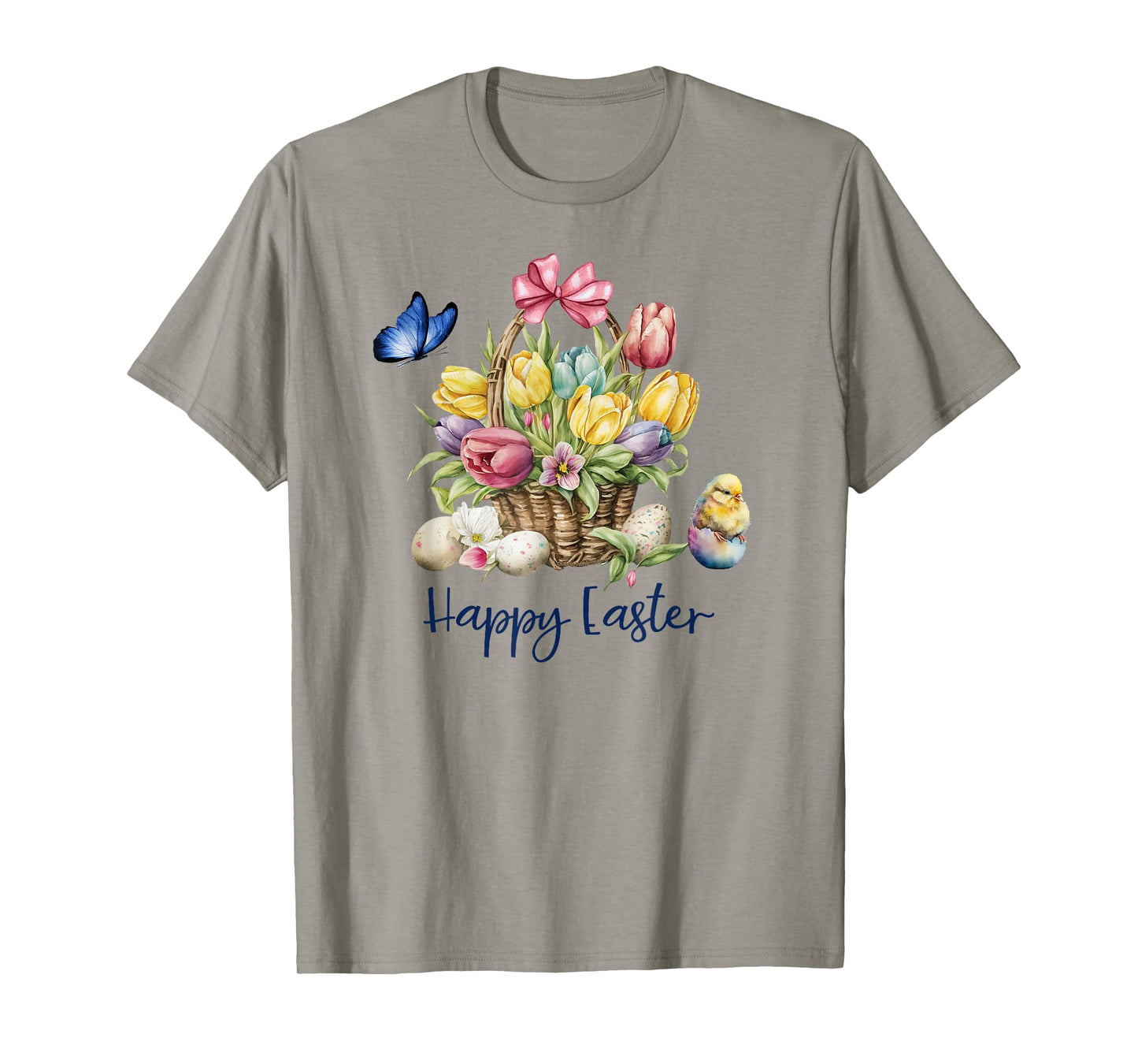 Happy Easter Flower Basket with Baby Chick Butterfly Easter T-Shirt