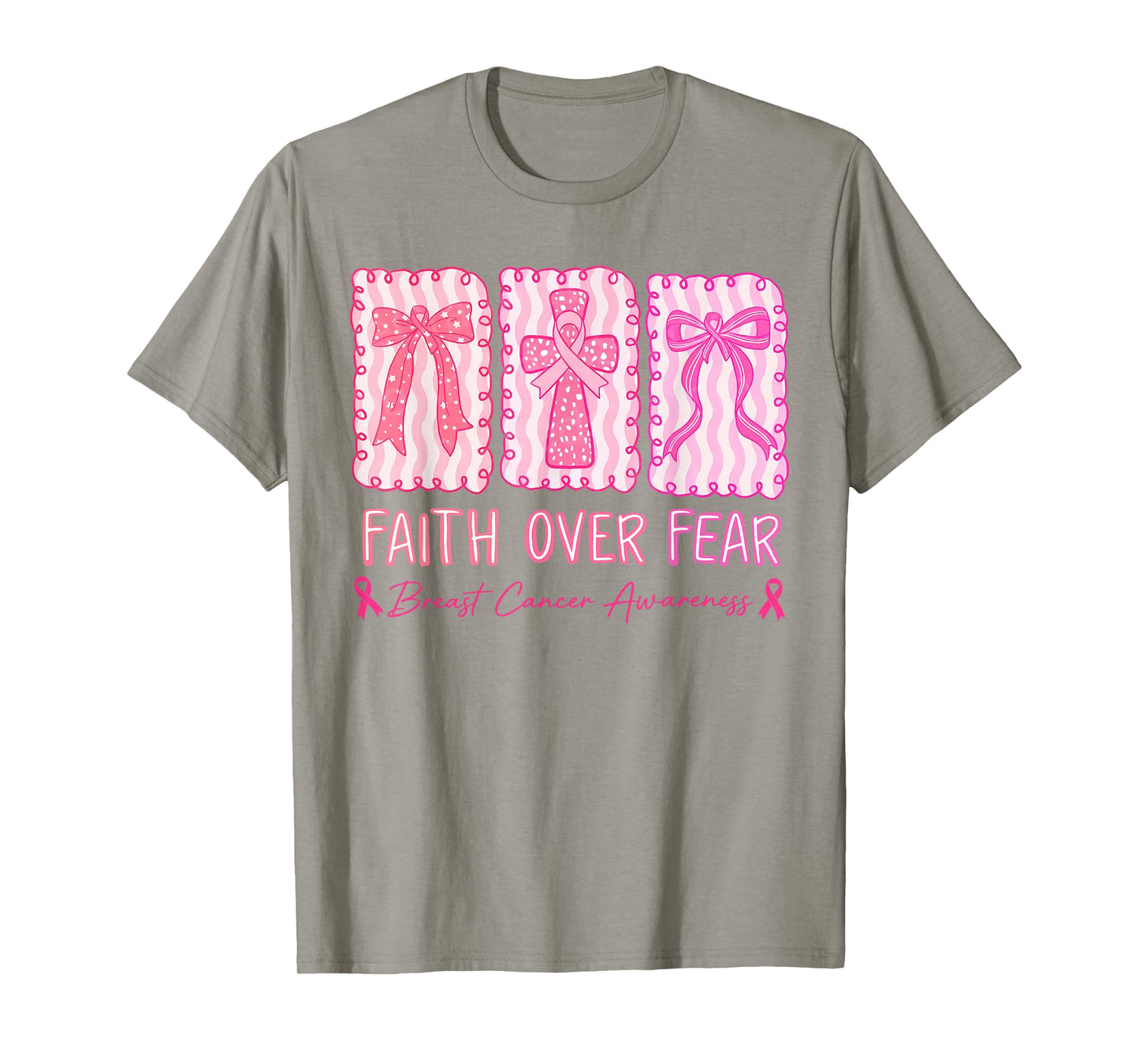 Faith Over Fear Coquette Bow Plaid Breast Cancer Awareness T-Shirt