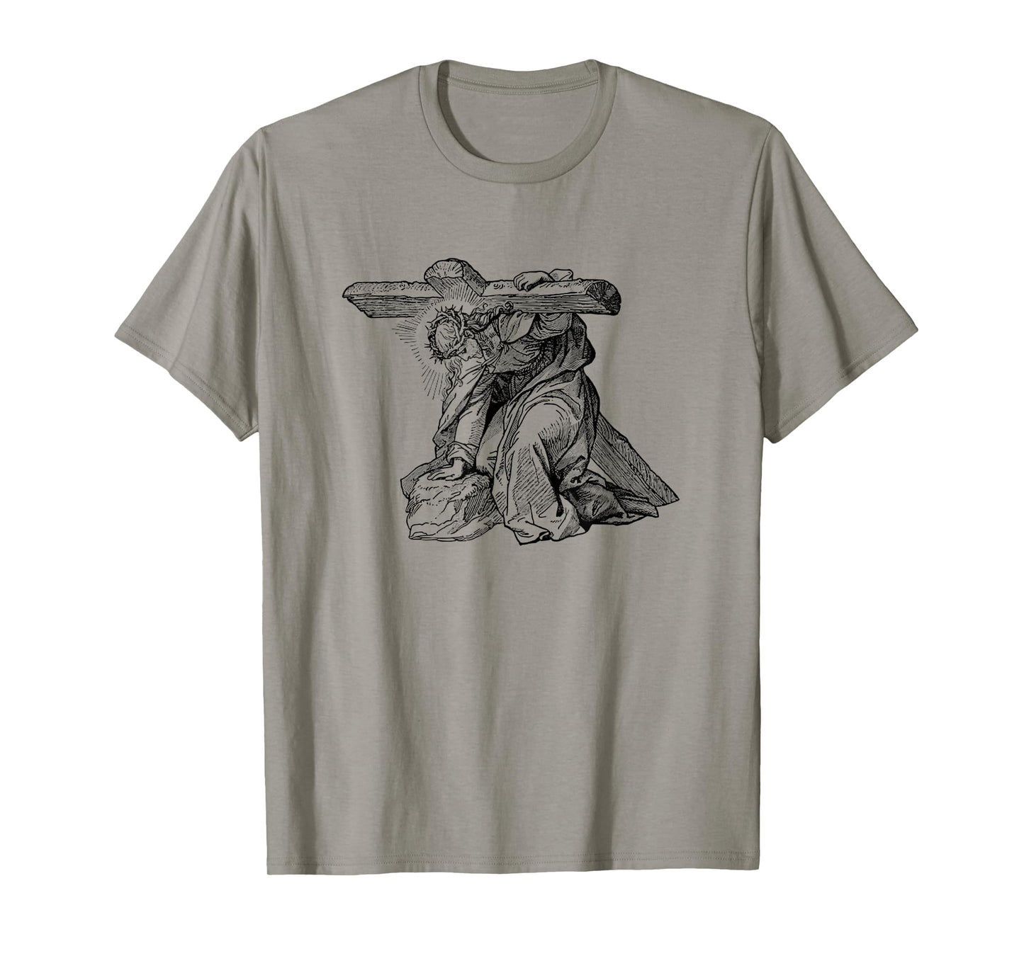 Jesus Carrying The Cross Funny Catholic Devotional Art T-Shirt