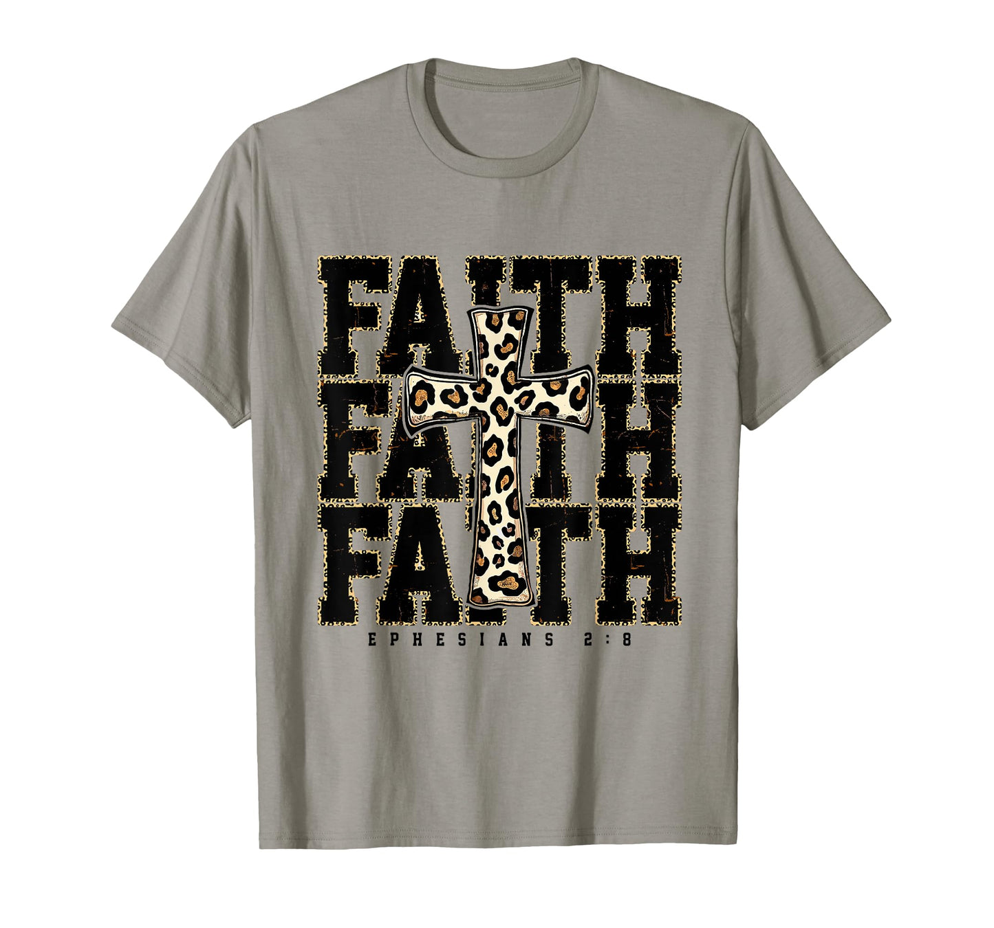 Jesus Faith Cross Leopard Bible Verse Religious Graphic T-Shirt