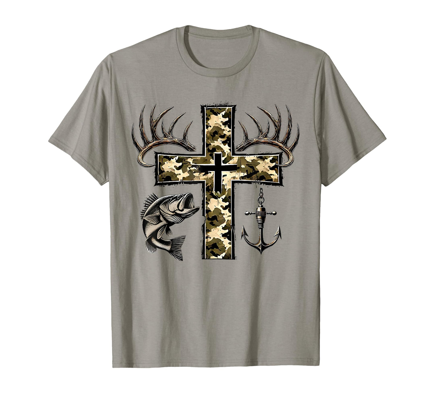 Hunting Fishing Cross Camo Faith Christian Fisherman Hunter T-Shirt