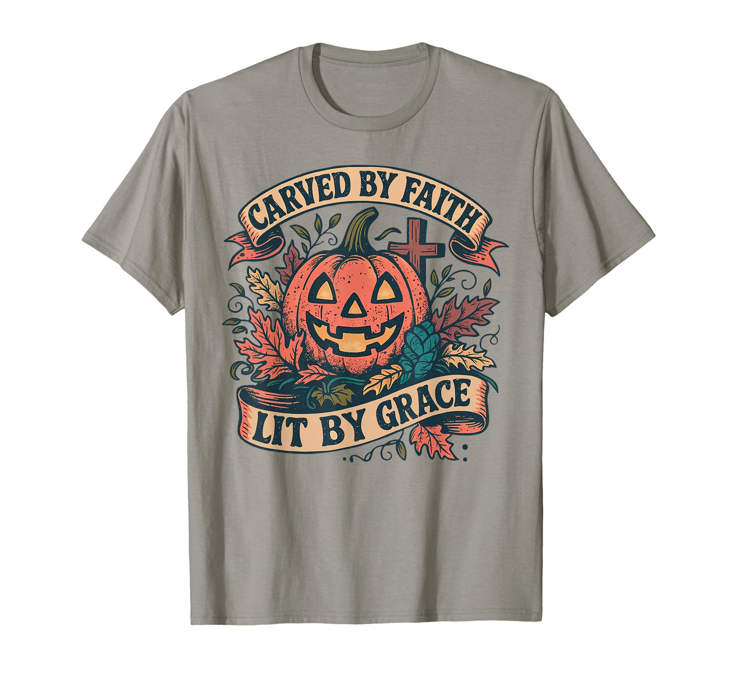 Carved by Faith Lit by Grace Religious Christian Halloween T-Shirt