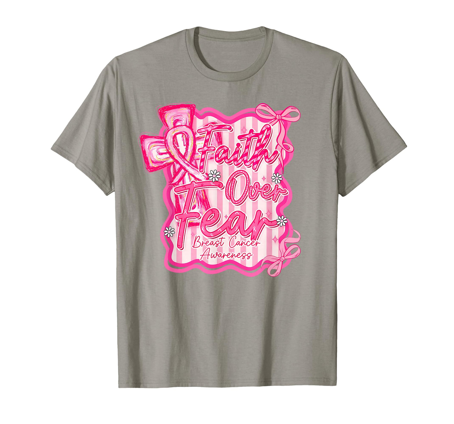 Preppy Breast Cancer Faith Over Fear Coquette Women Girls T-Shirt