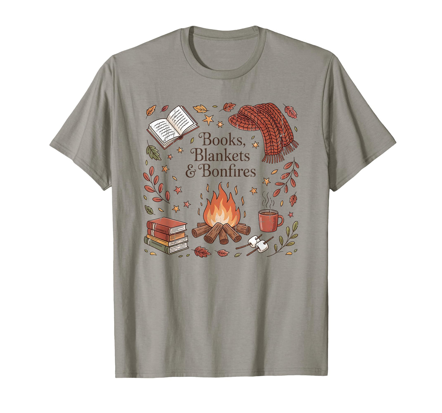 Books Blankets and Bonfires, Cozy Season, Autumn Campfire T-Shirt
