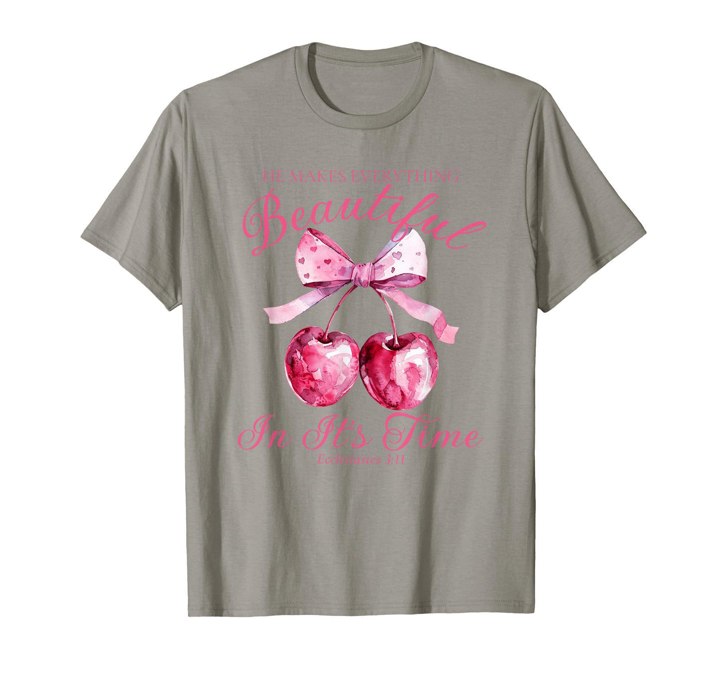 Crochet Pink Bow Cherry Bible Verse Jesus Coquette Christian T-Shirt