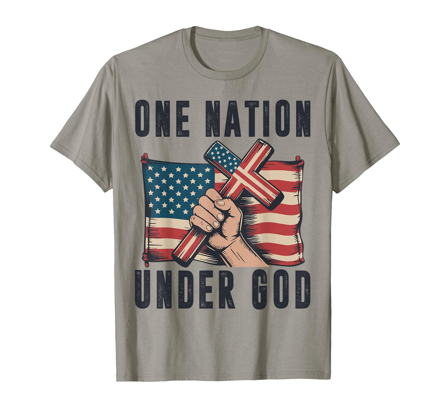 One Nation Under God Christian Patriotic Cross American Flag T-Shirt