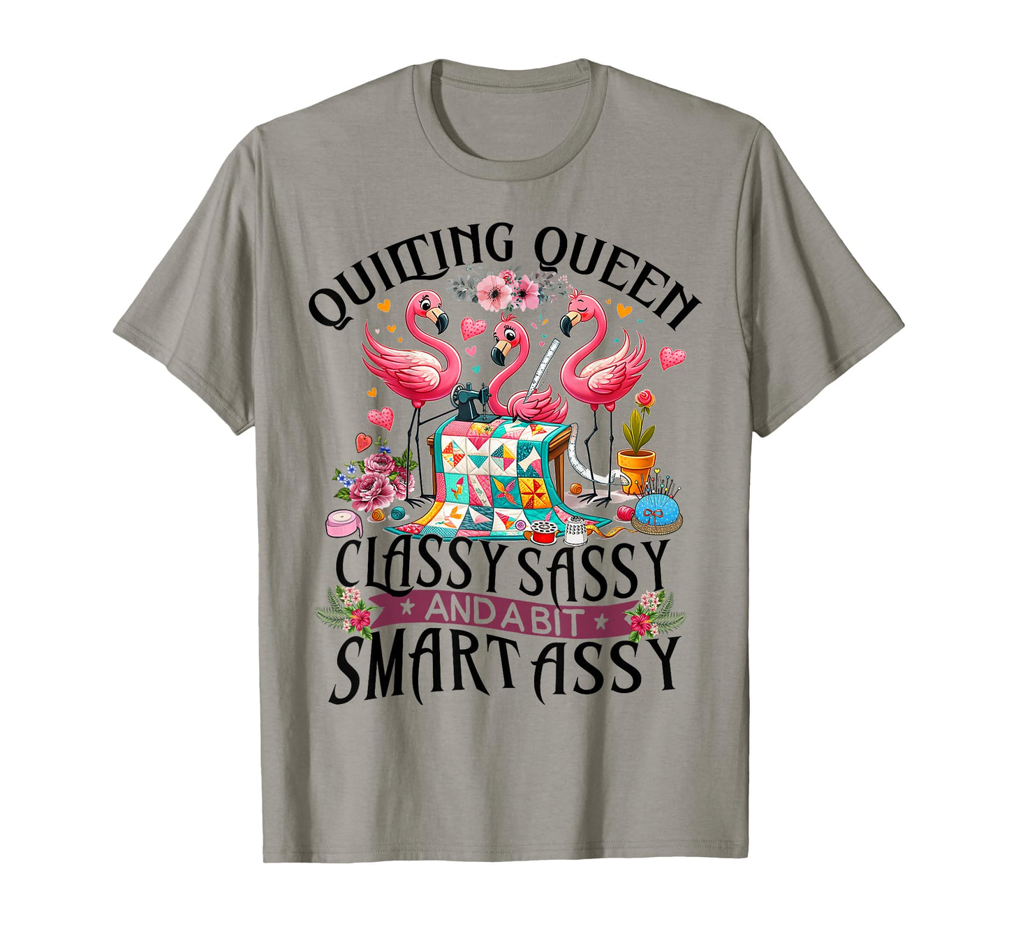 Funny Quilting Queen Cute Flamingo Quilter Sewing Sewer T-Shirt