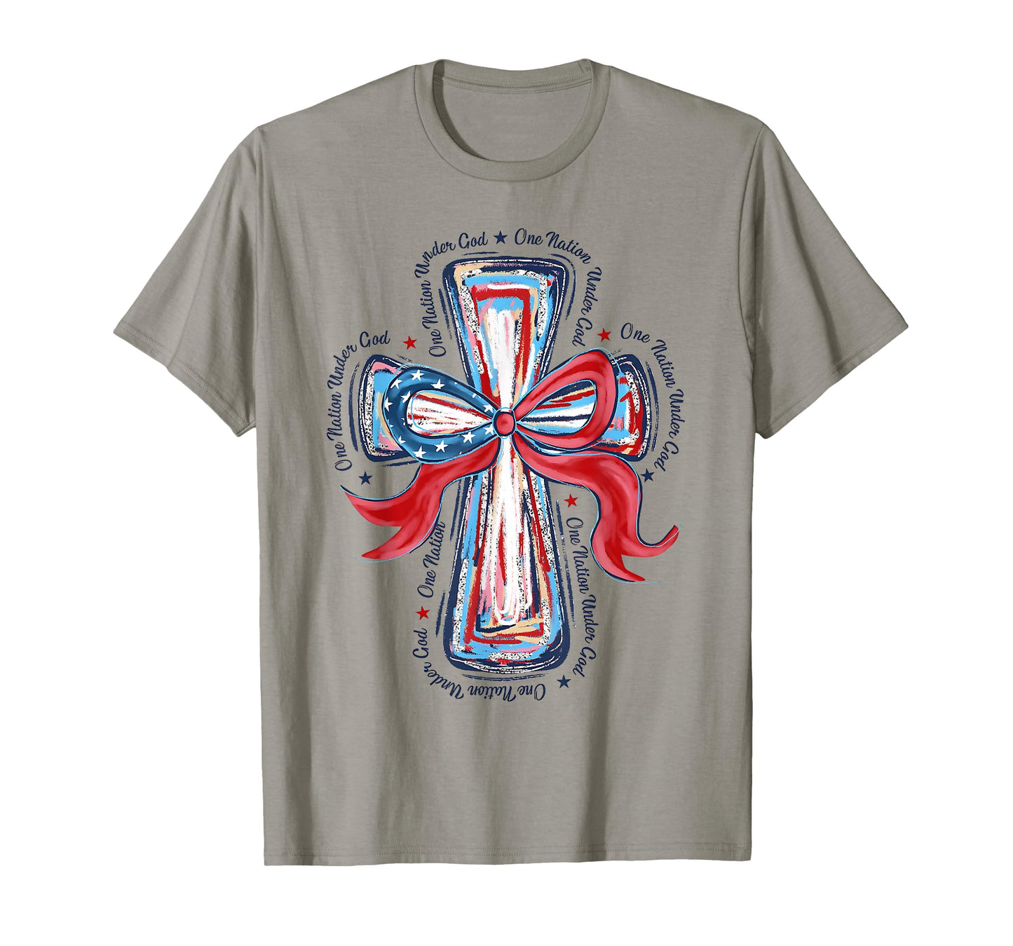 One Nation Under God Red White Blue Cross Christian Women T-Shirt