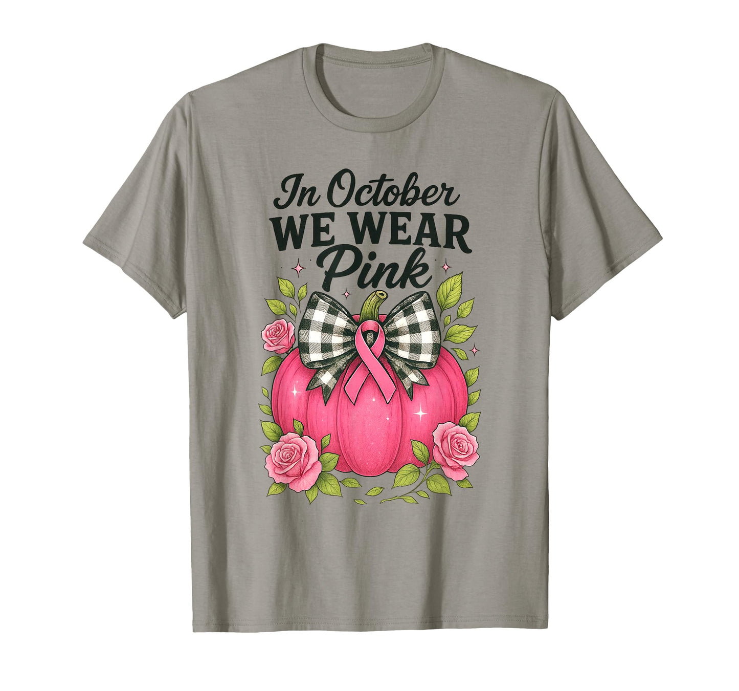 Bow Pumpkin in October We Wear Pink Breast Cancer Awareness T-Shirt