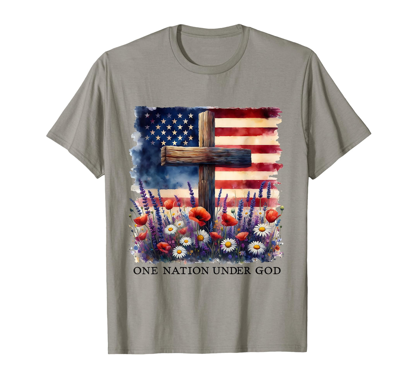 One Nation Under God Cross Christian Women 4th of July T-Shirt