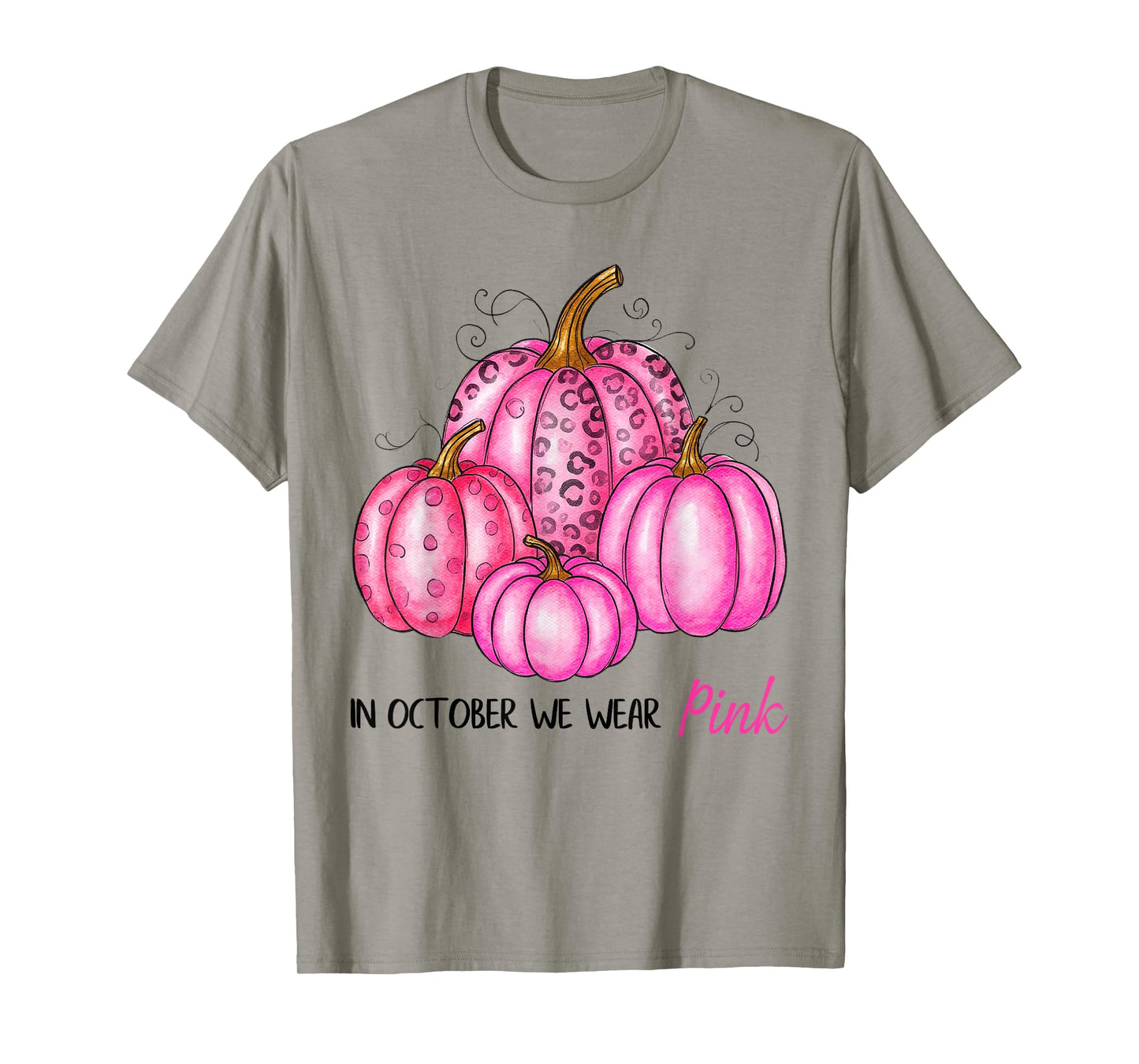 Bow Tie Pumpkin in October We Wear Pink Ribbon Breast Cancer T-Shirt