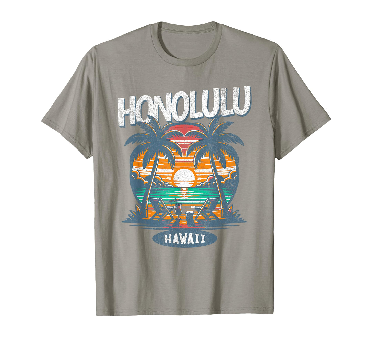 Honolulu Hawaii Beach Sunset Vintage Tropical Hawaiian Retro T-Shirt for Men Women Kids