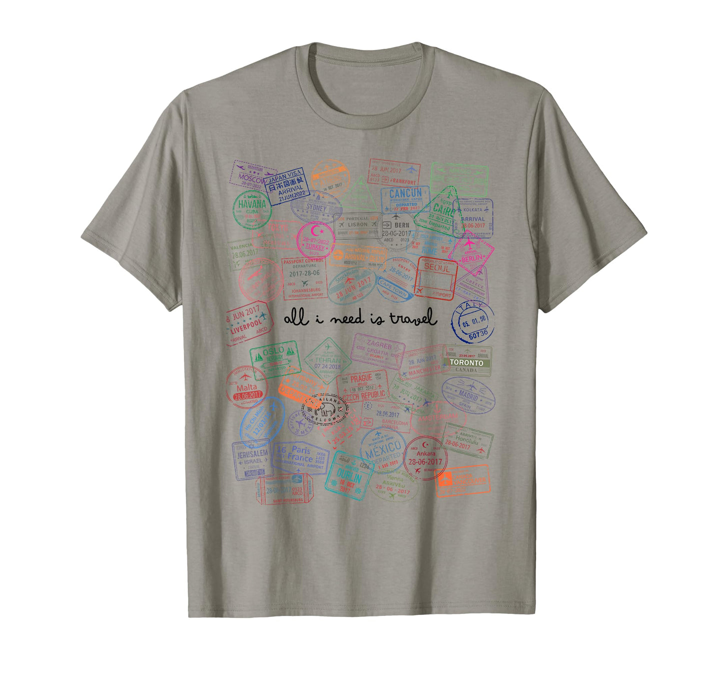 All I Need Is Travel Passport World Stamps Travel Airplane T-Shirt