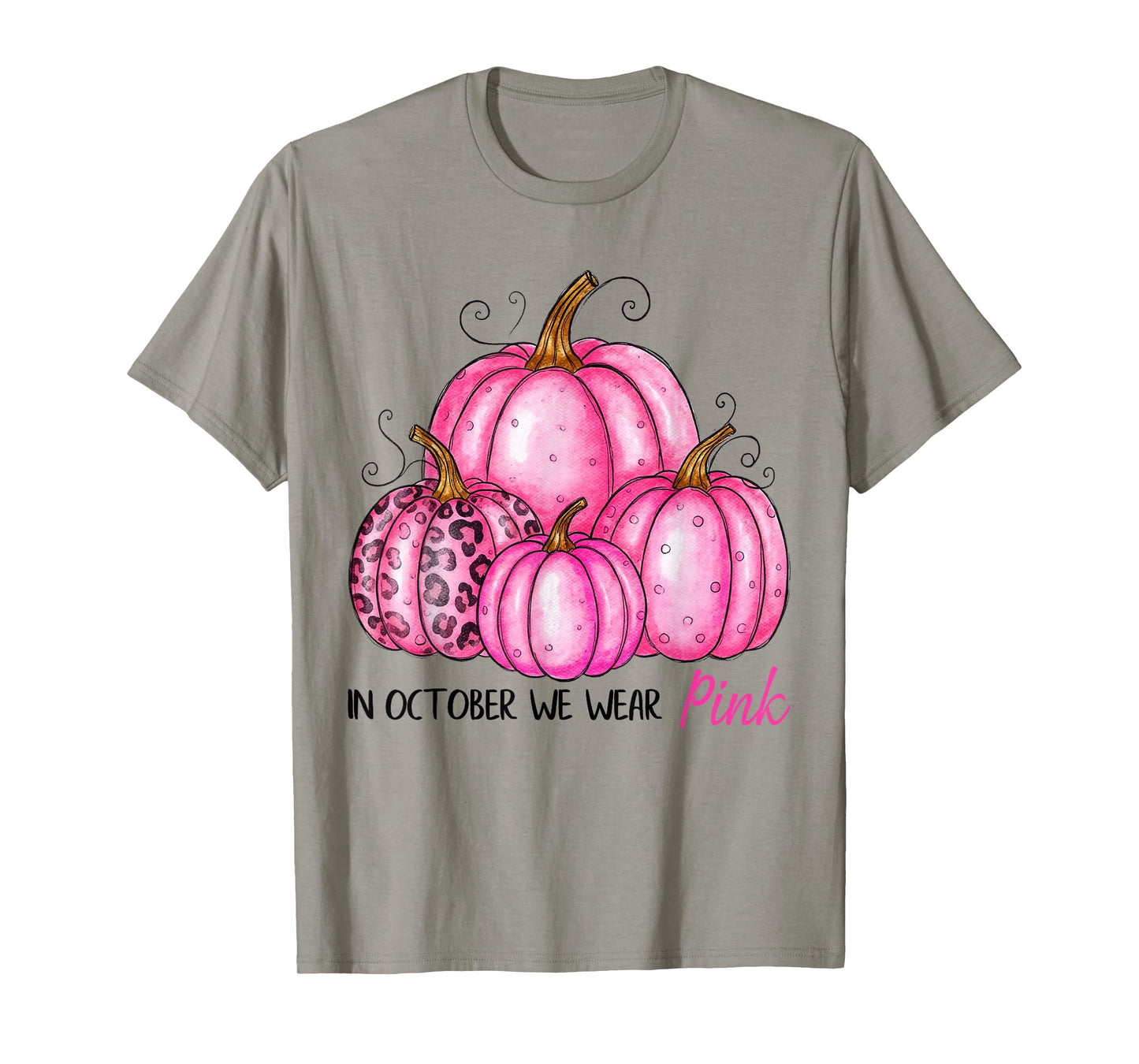 Bow Tie Pumpkin in October We Wear Pink Ribbon Breast Cancer T-Shirt