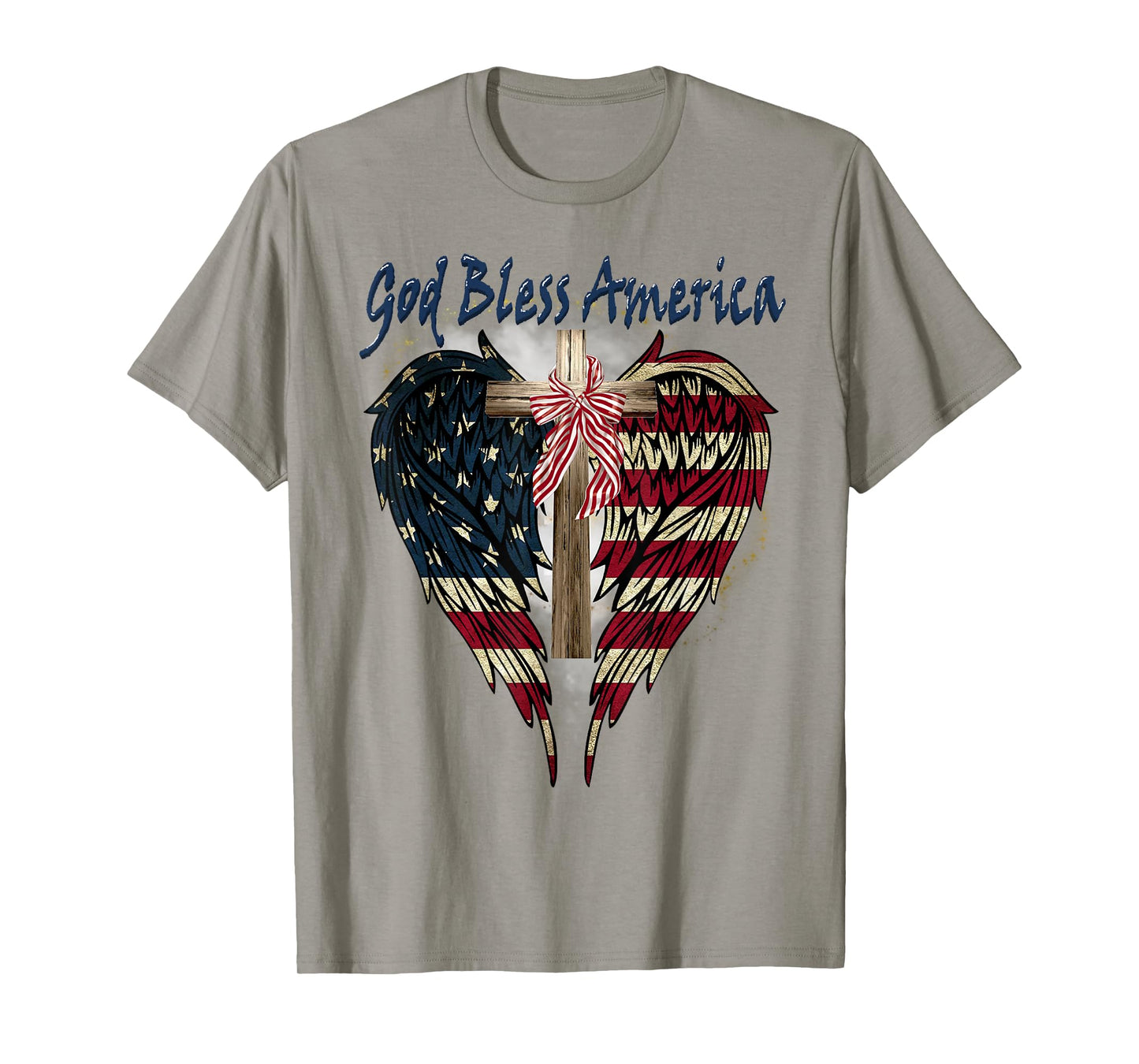 Patriotic American Flag Cross God Bless America 4th July T-Shirt for Women Kids Men
